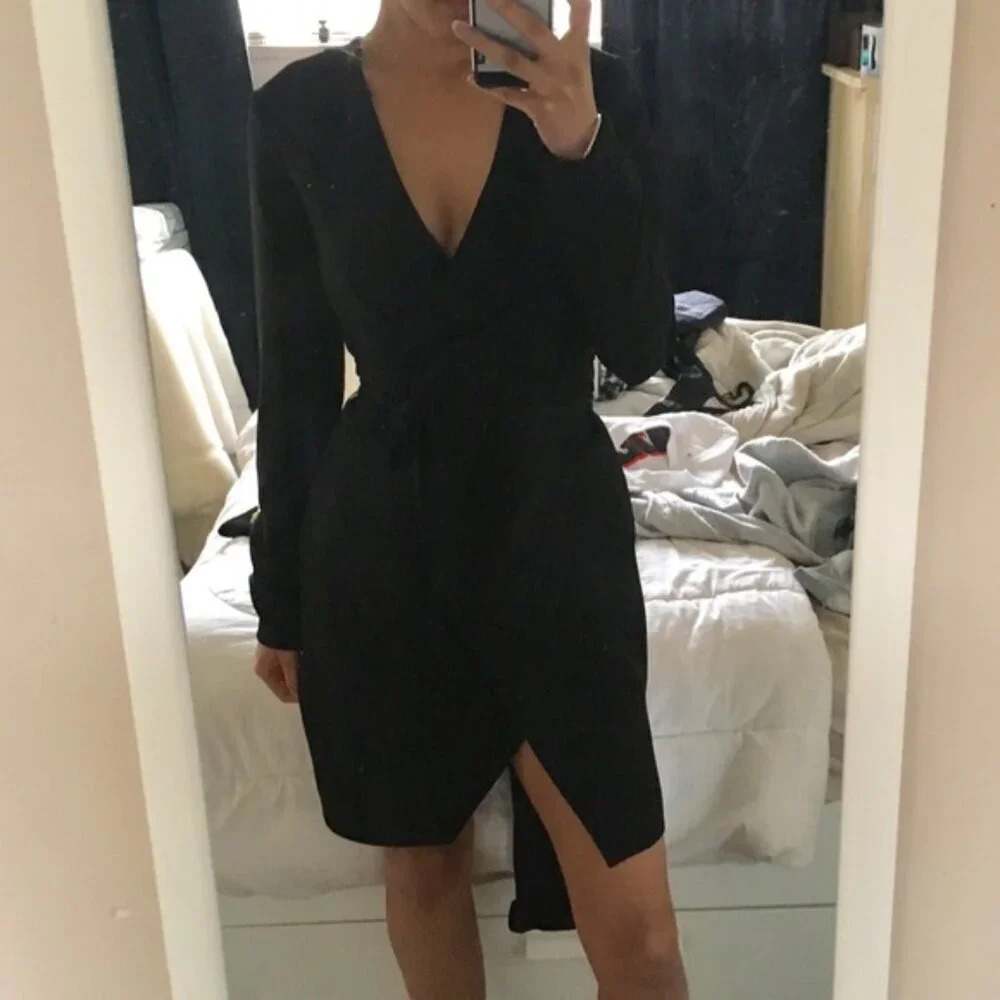 Aritzia Black Long Sleeve Wrap Dress